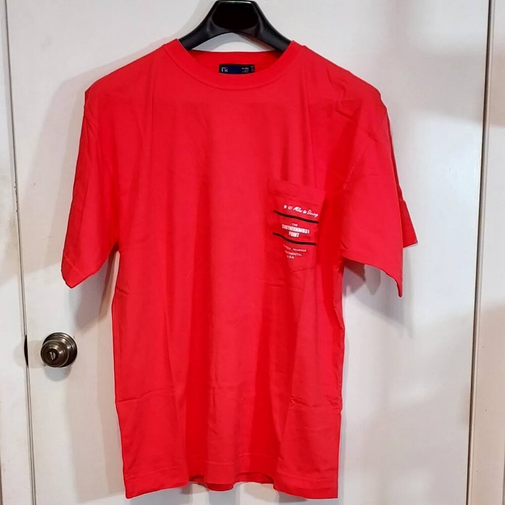 Nautica Marina Unisex Red Pullover T Shirt Short Sleeve Sz L Fish F,B Logo's